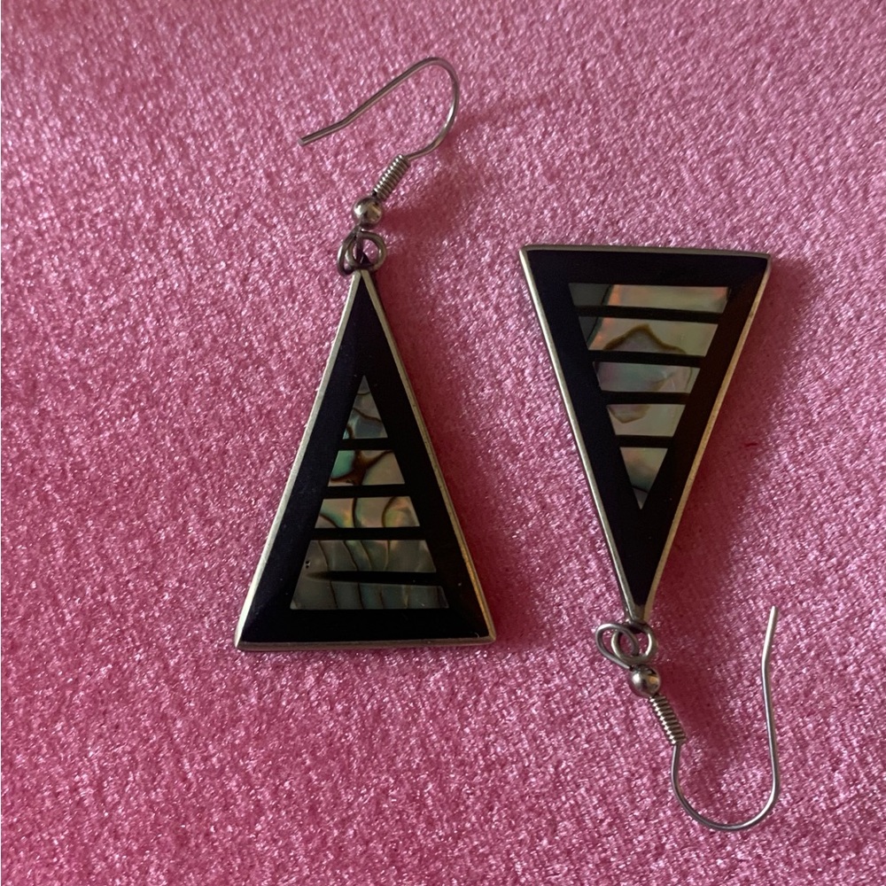 Silver, Abalone Triangle Drop Earrings. - image 4